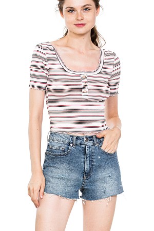 STRIPE SHORT SLEEVE CROP TOP